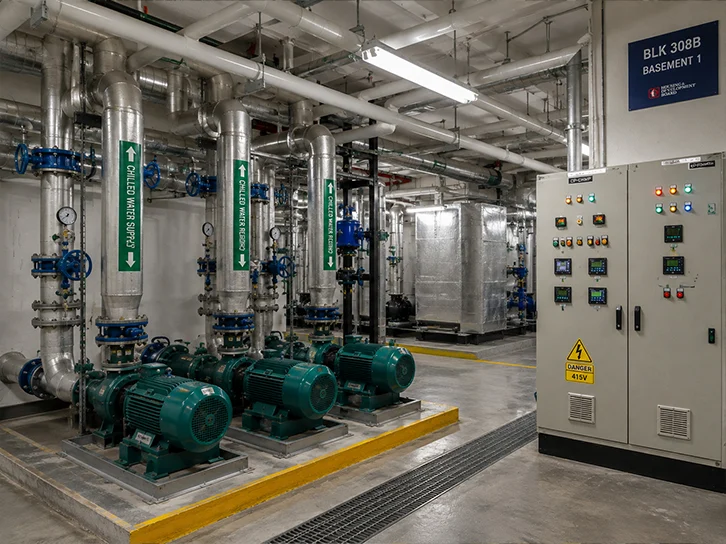 Residential development served by booster pump plant