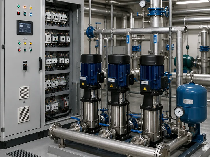 Booster pump set with variable speed drive control